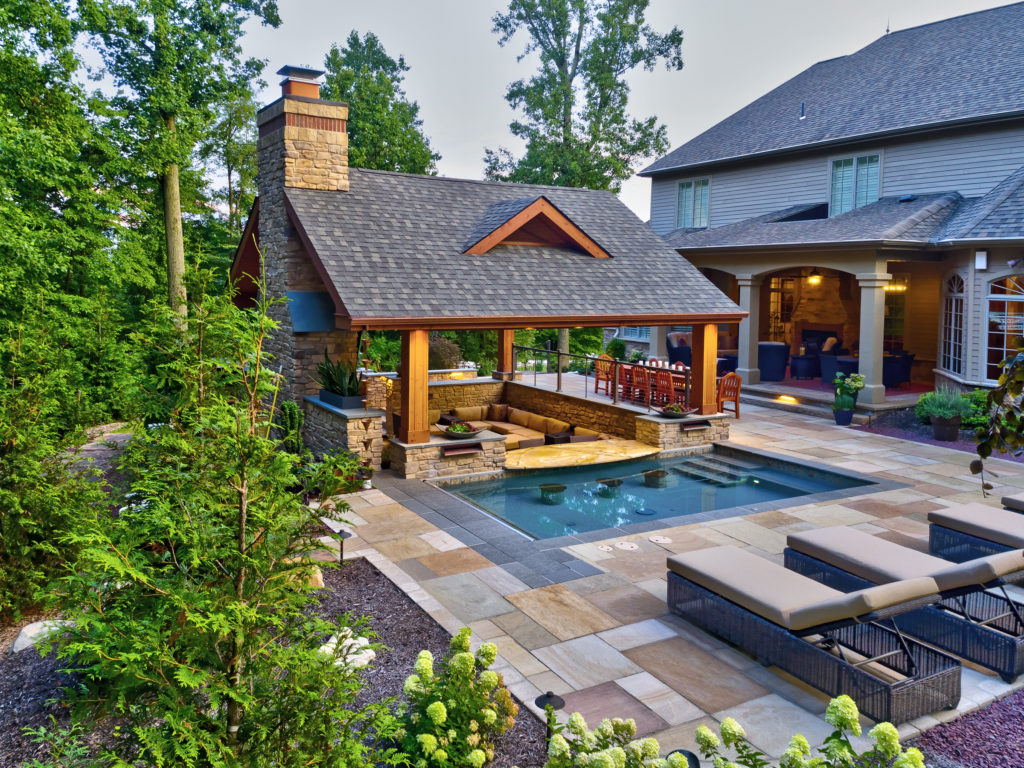 Custom Gunite Spa With Outdoor Living Area In Central Pa