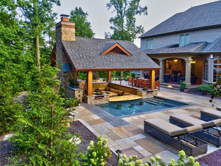 Custom Gunite Spa with Outdoor Living Area in Central PA