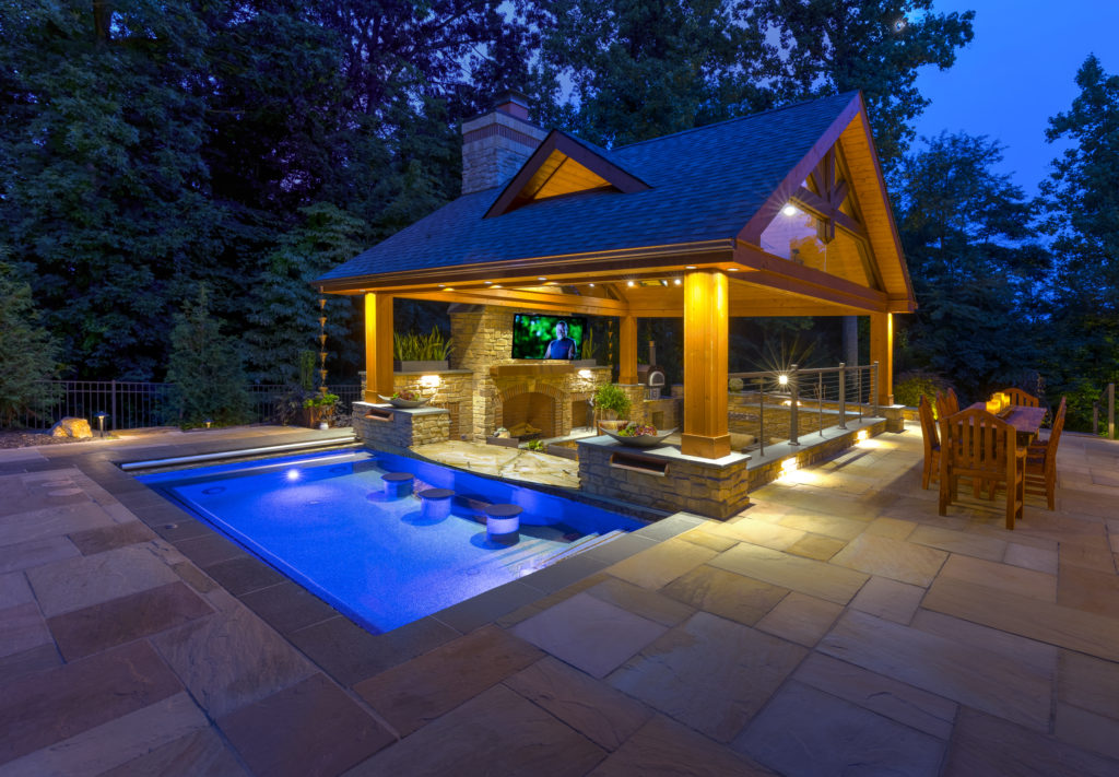 Custom Gunite Spa With Outdoor Living Area In Central Pa