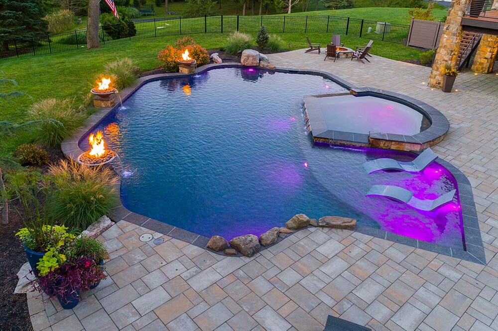 Flames around backyard pool